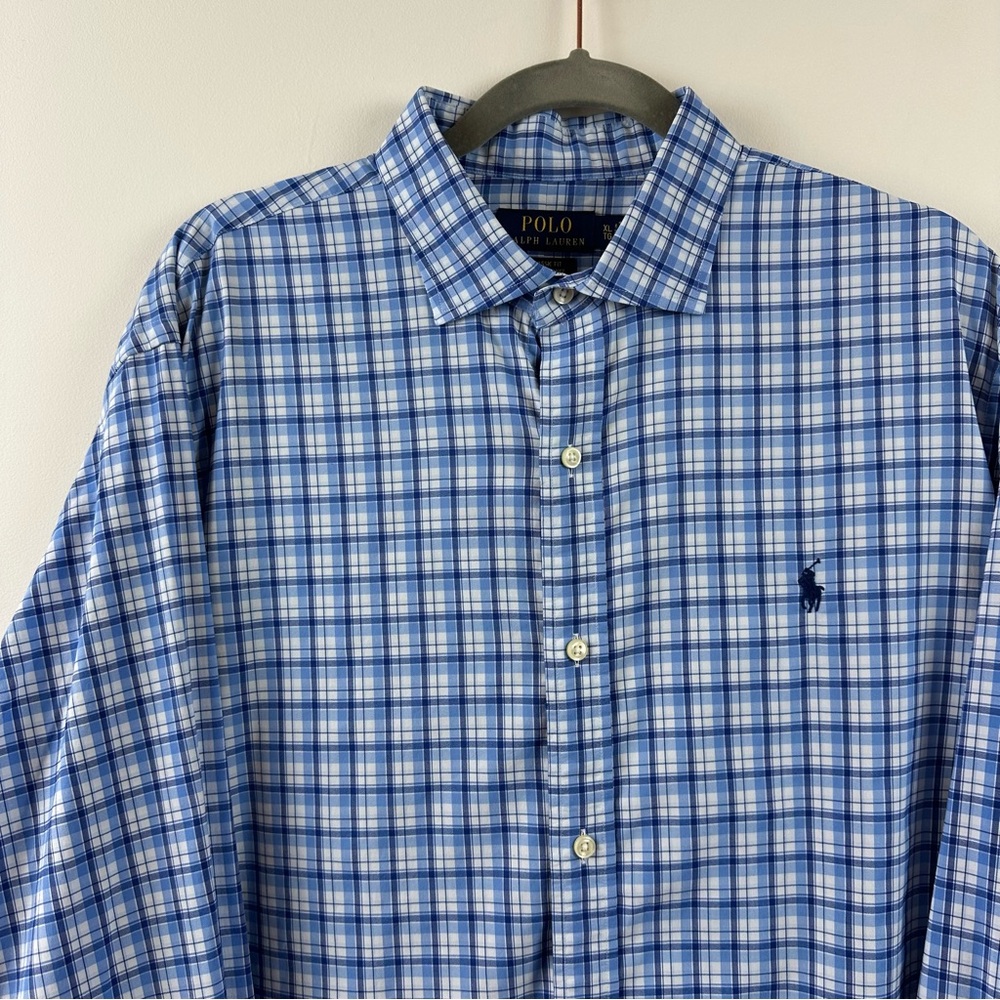 Polo PRL Ralph Lauren Blue Plaid Classic Fit Performance Shirt
